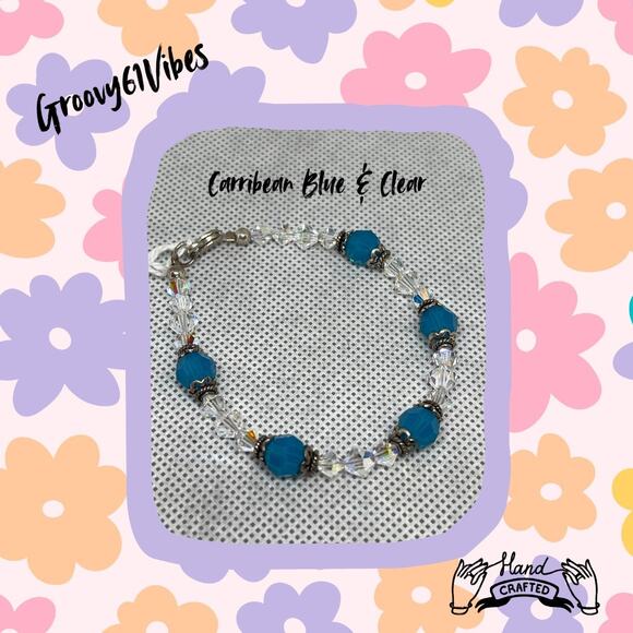 Carribean Blue Rounds - Handcrafted Austrian Crystal Beads Bracelet Jewelry - Picture 1 of 4